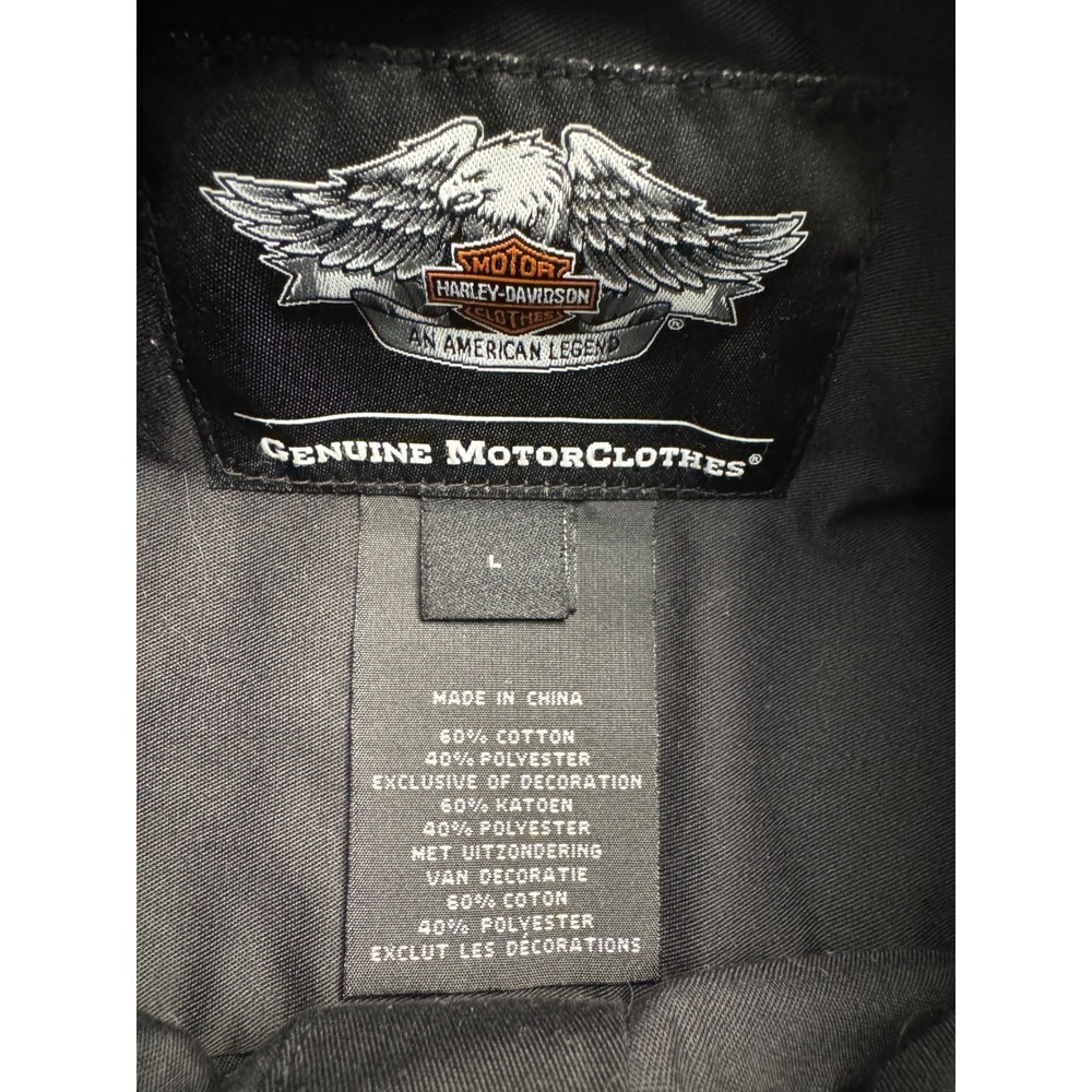 Harley-Davidson Mens Black Reflective Piping Long Sleeve Button Up Shirt Large - Picture 3 of 11